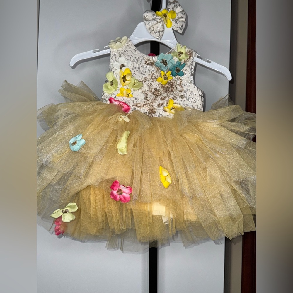 Handmade Floral Tulle Dress with Bow